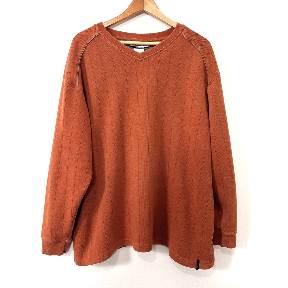 VTG 90s Columbia Ribbed Long Sleeve Shirt Heavy XXL Burnt Orange Gorpcore